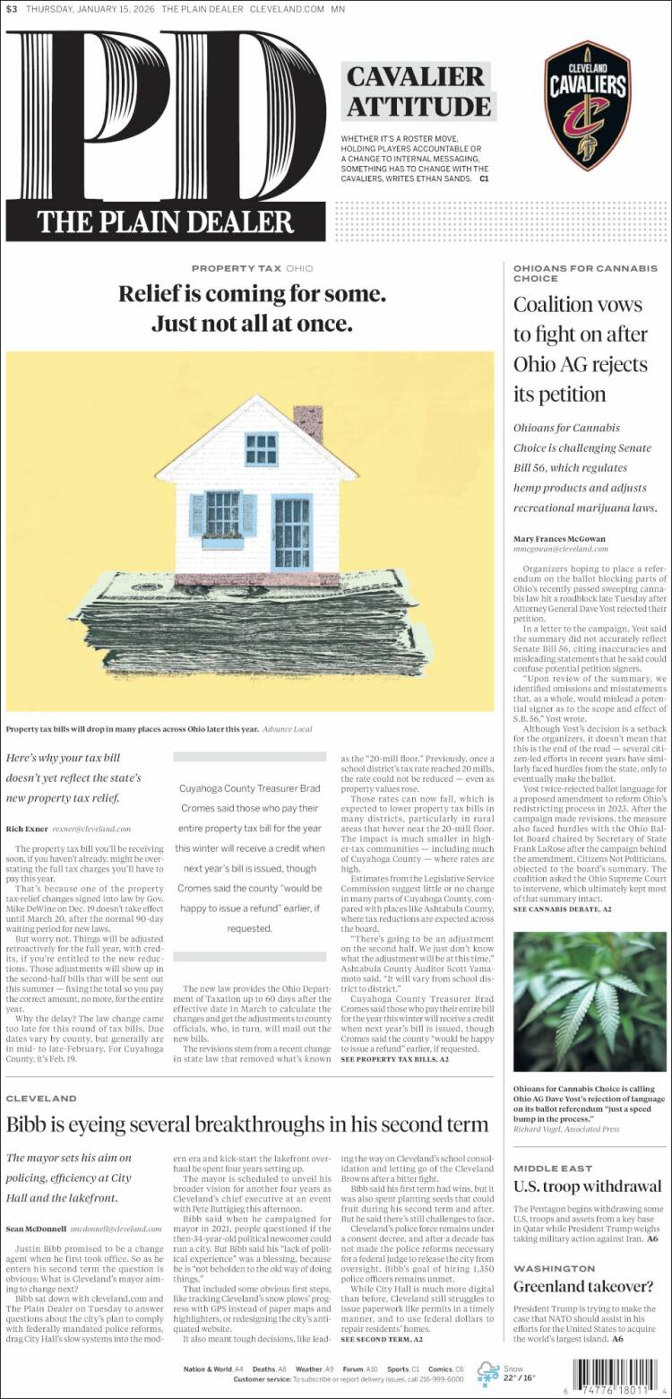 Portada de The Plain Dealer (USA)