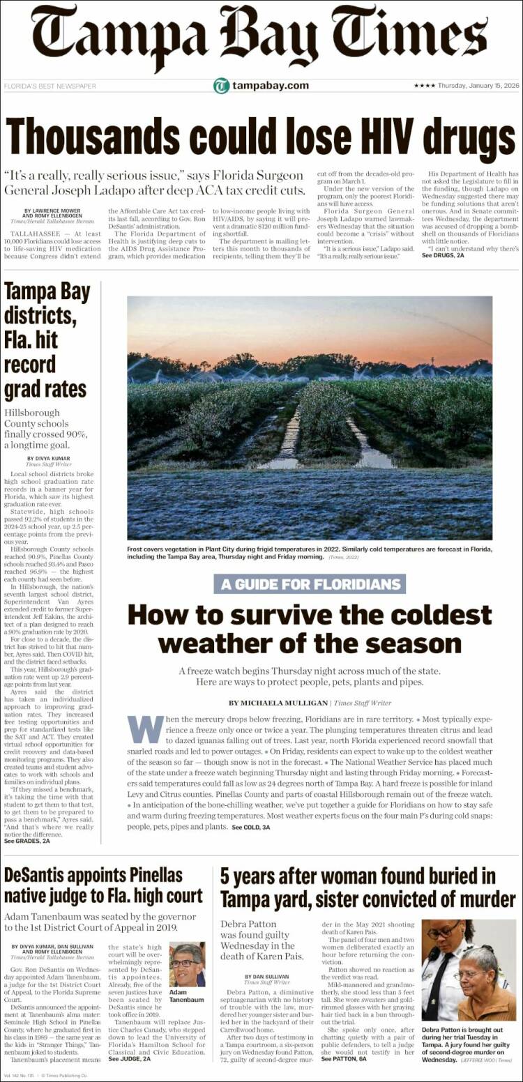 Portada de Tampa Bay Times (USA)