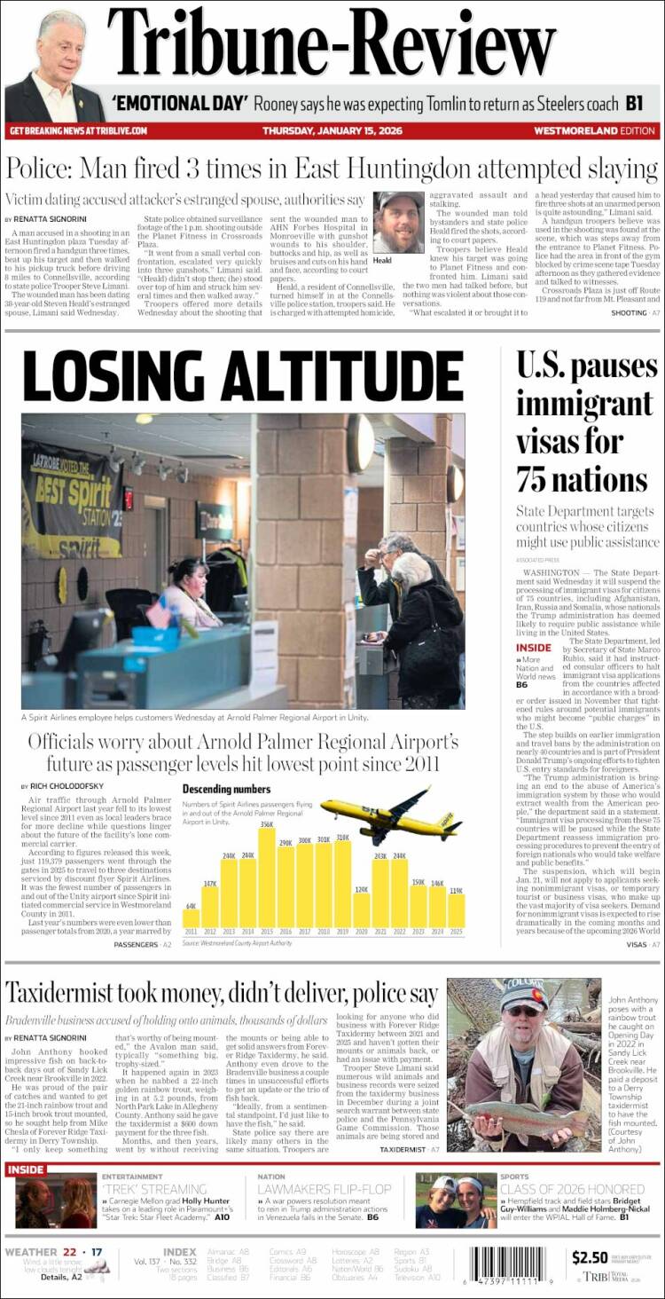 Portada de Tribune-Review (USA)