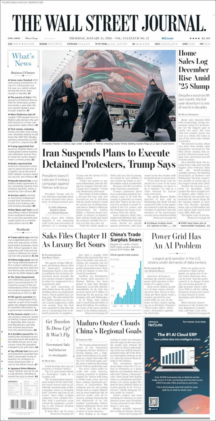Portada de Wall Street Journal (USA)