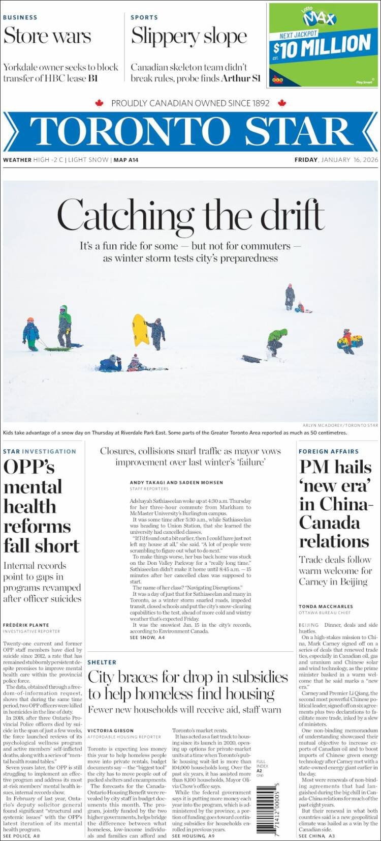 Portada de The Toronto Star (Canad&aacute;)