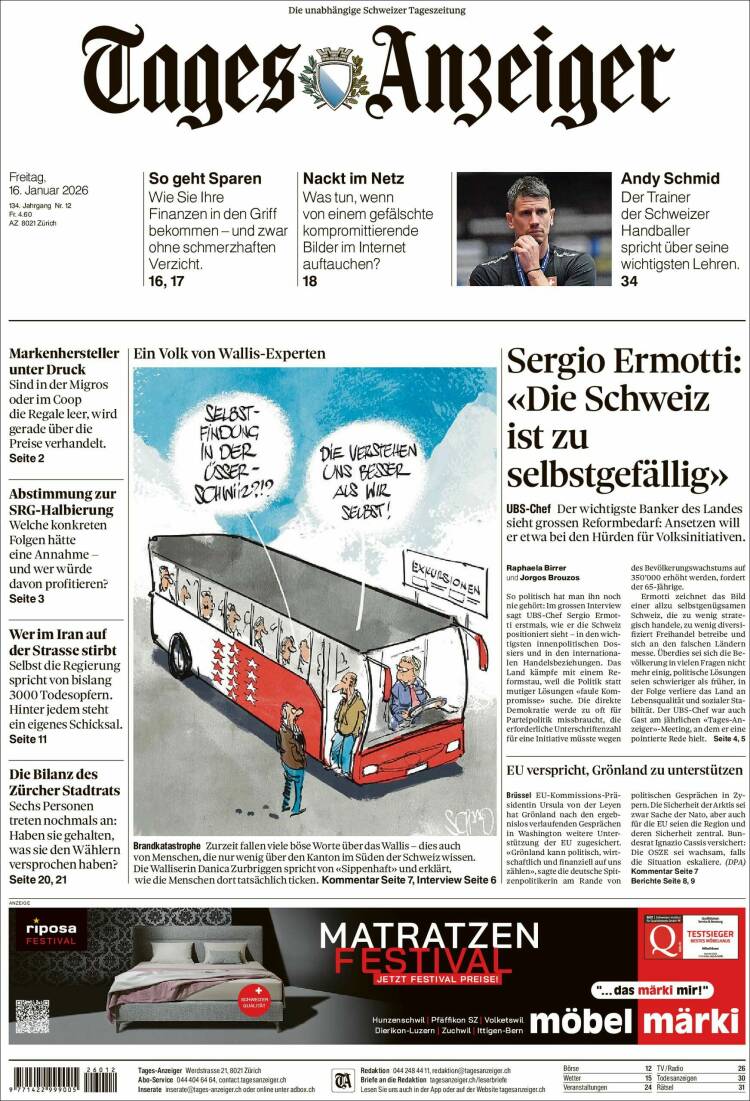 Portada de Tages-Anzeiger (Suiza)