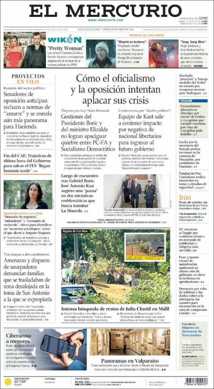 Portada de El Mercurio (Chile)