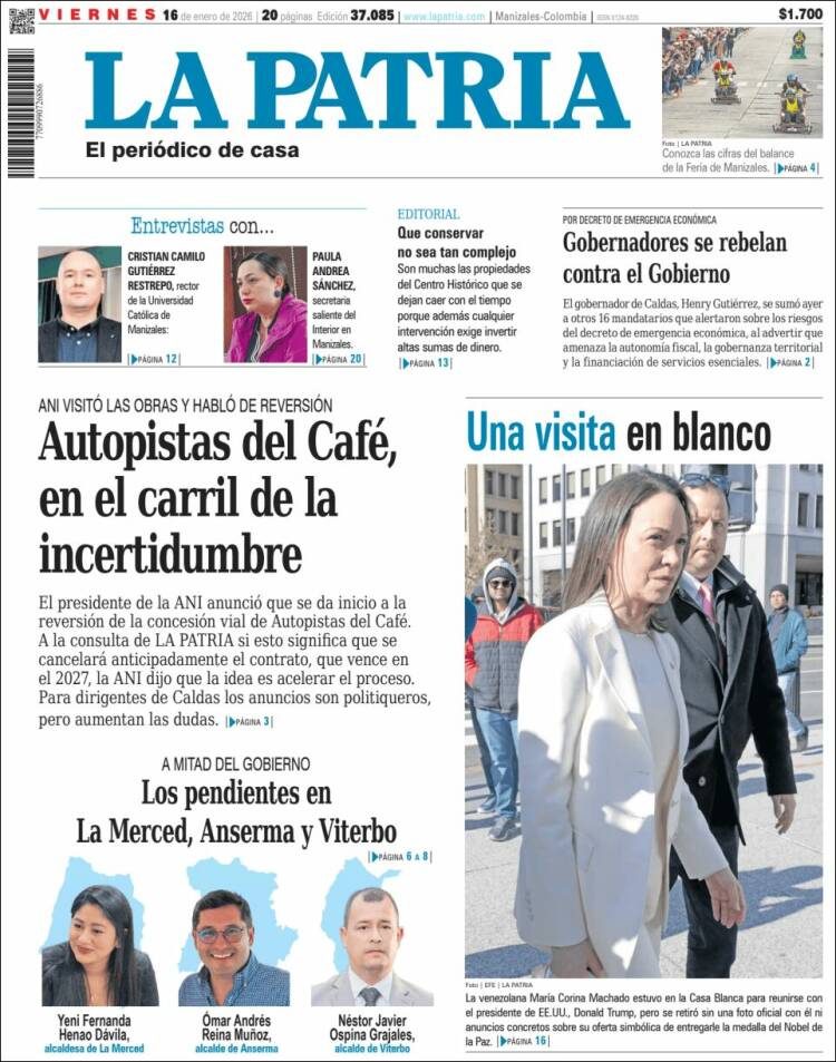 Portada de La Patria (Colombia)