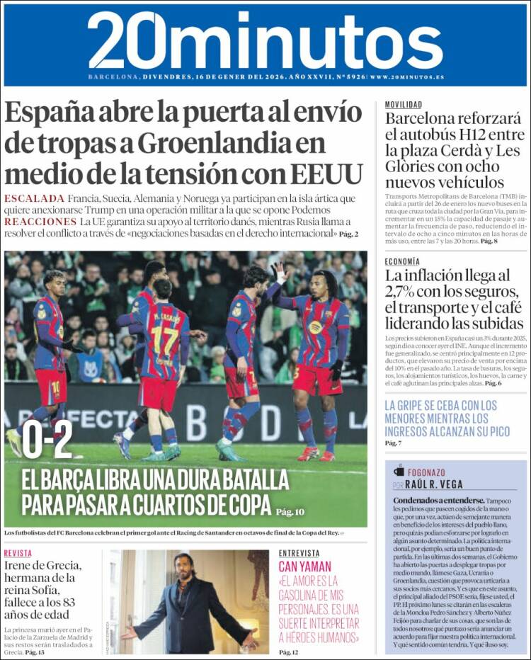 Portada de 20 Minutos - Barcelona (Espa&ntilde;a)