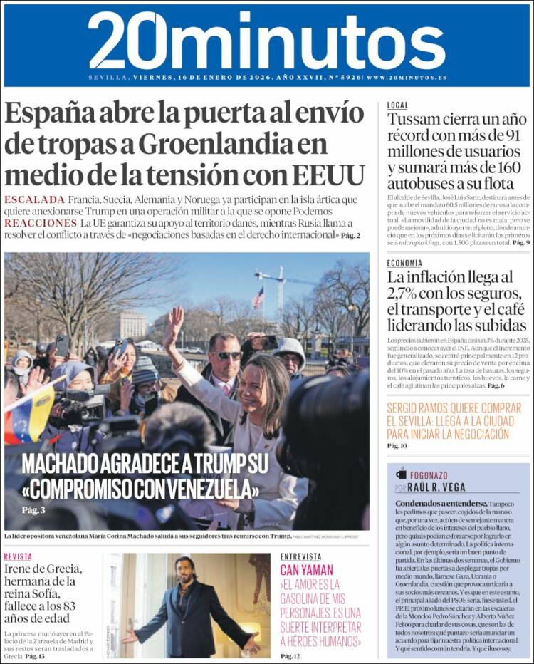 Portada de 20 Minutos - Sevilla (Espa&ntilde;a)