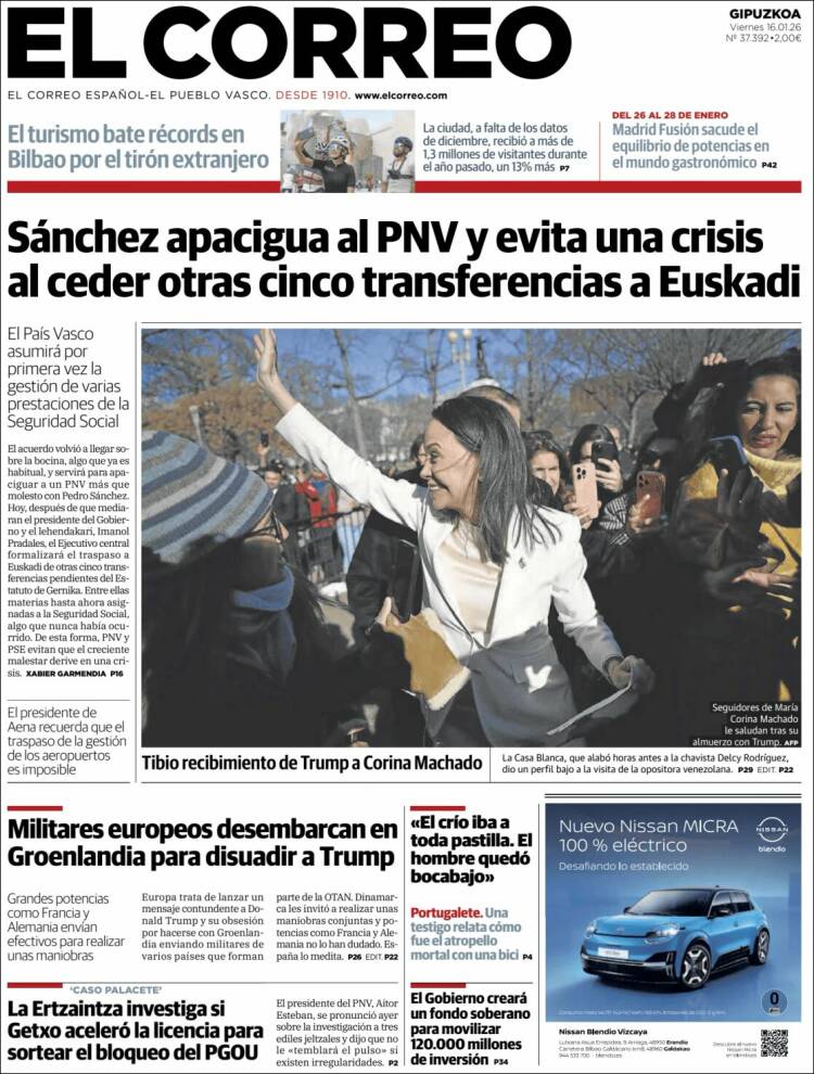 Portada de El Correo - Guipuzcoa (Espa&ntilde;a)