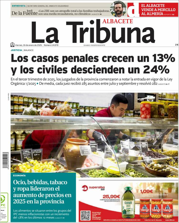 Portada de La Tribuna de Albacete (Espa&ntilde;a)