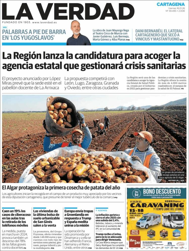 Portada de La Verdad de Cartagena (Espa&ntilde;a)