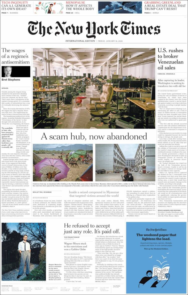 Portada de International New York Times (Europa)