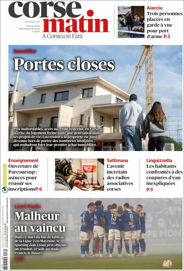 Portada de Corse-Matin (Francia)