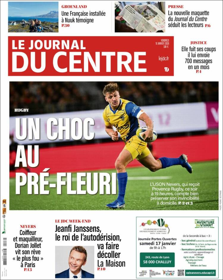 Portada de Le Journal du Centre (Francia)