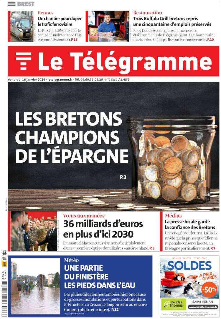 Portada de Télégramme (Francia)