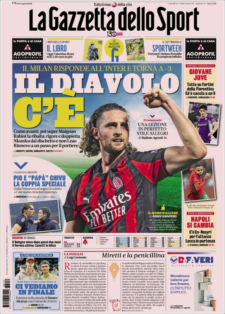 Portada de La Gazzetta dello Sport (Italia)