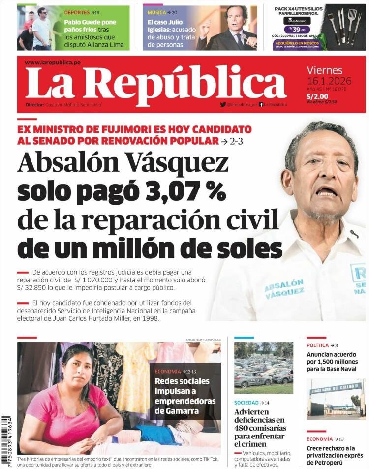 Portada de La Republica (Per&uacute;)