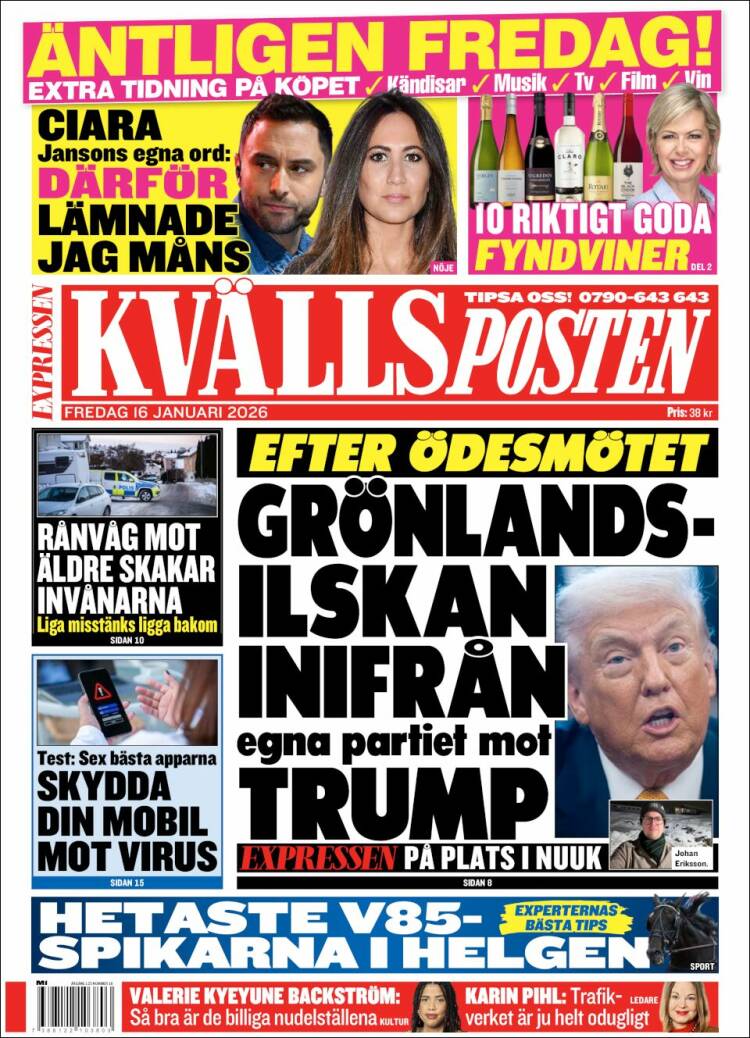 Portada de Kvällsposten (Suecia)