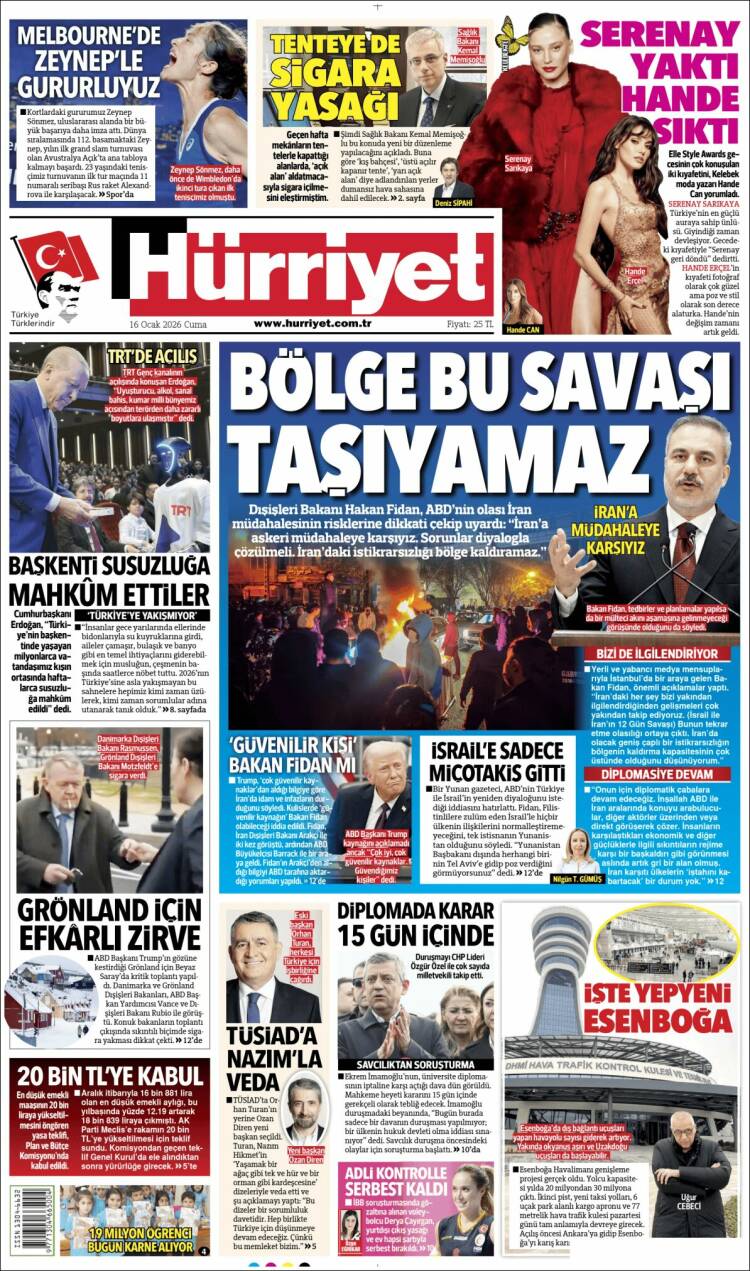 Portada de Hürriyet (Turqu&iacute;a)