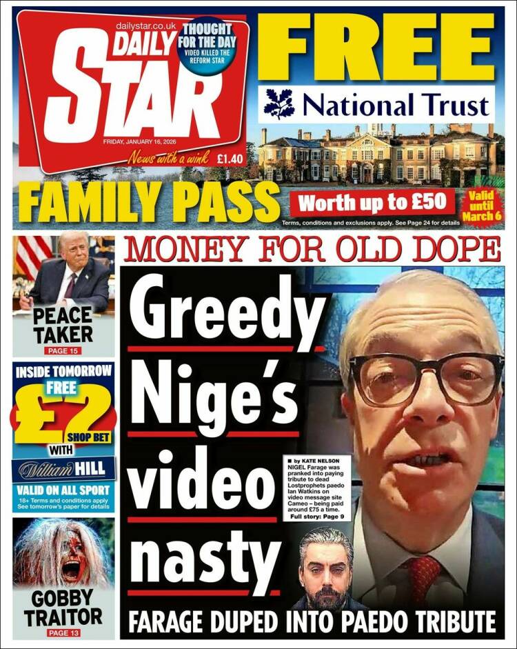 Portada de Daily Star (Reino Unido)