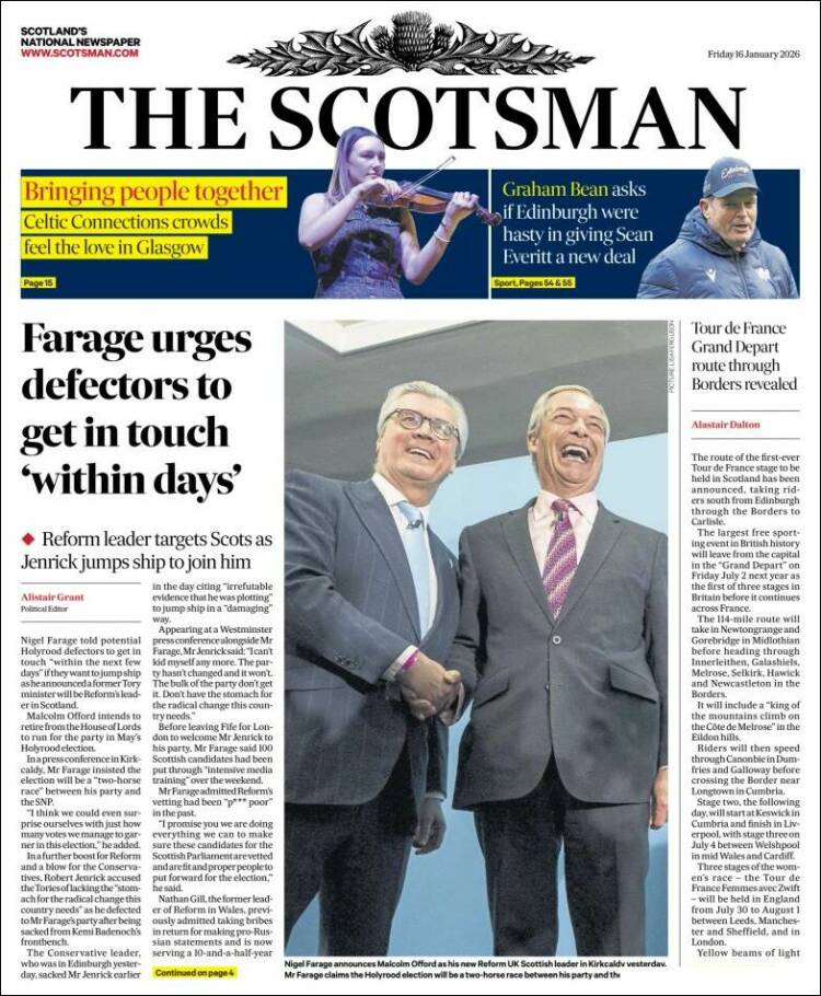 Portada de The Scotsman (Reino Unido)