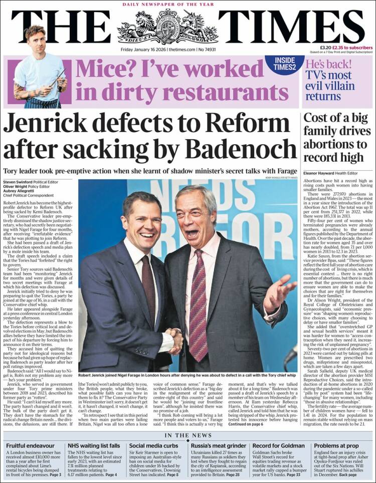 Portada de The Times (Reino Unido)