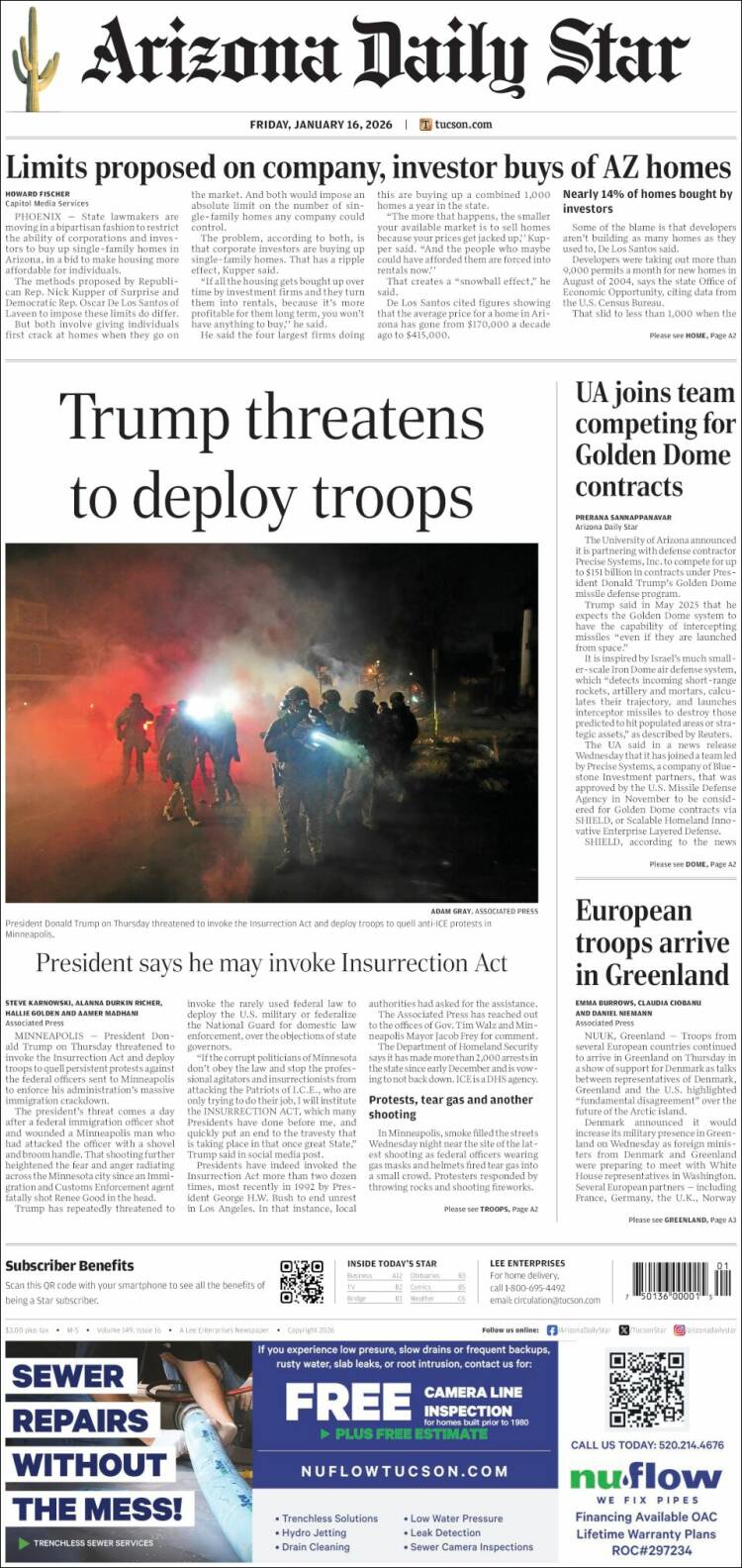 Portada de Arizona Daily Star (USA)