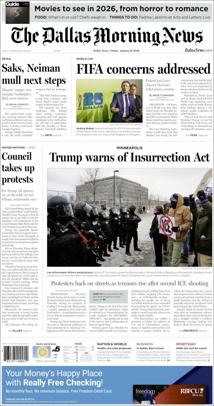 Portada de Dallas Morning News (USA)