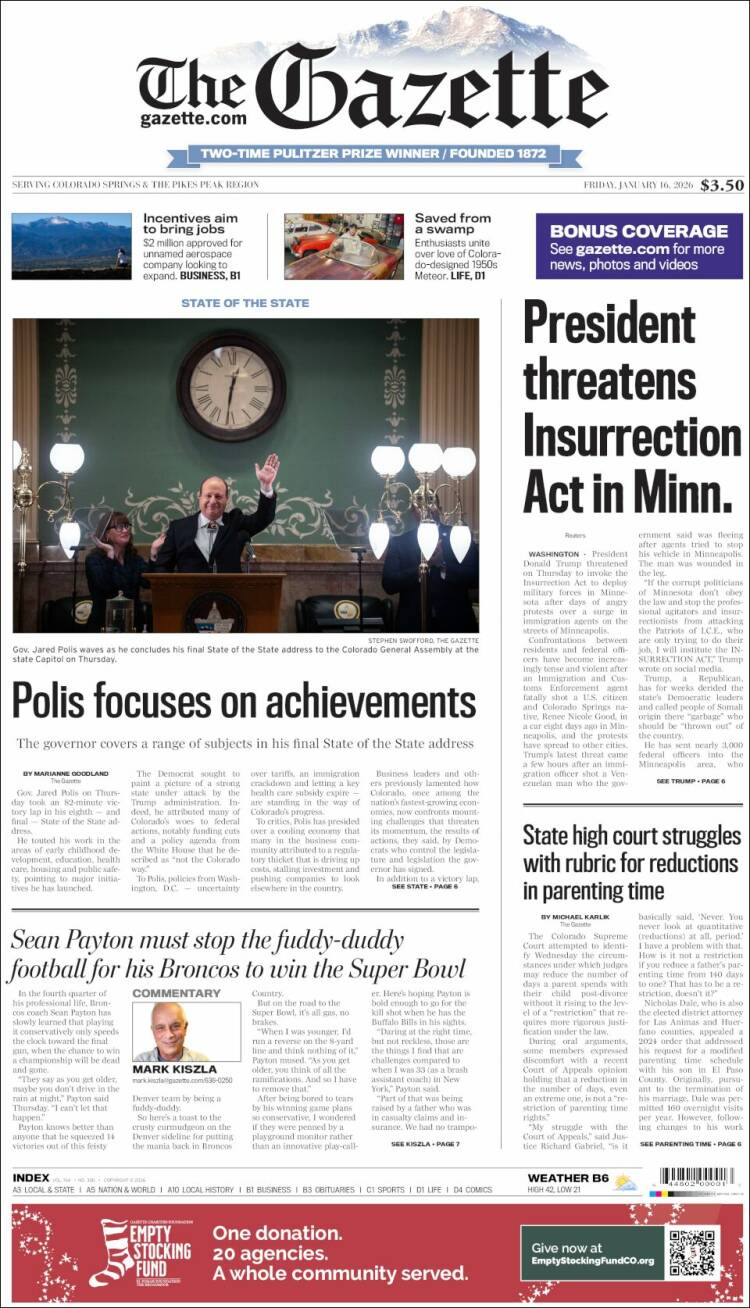 Portada de The Gazette (USA)