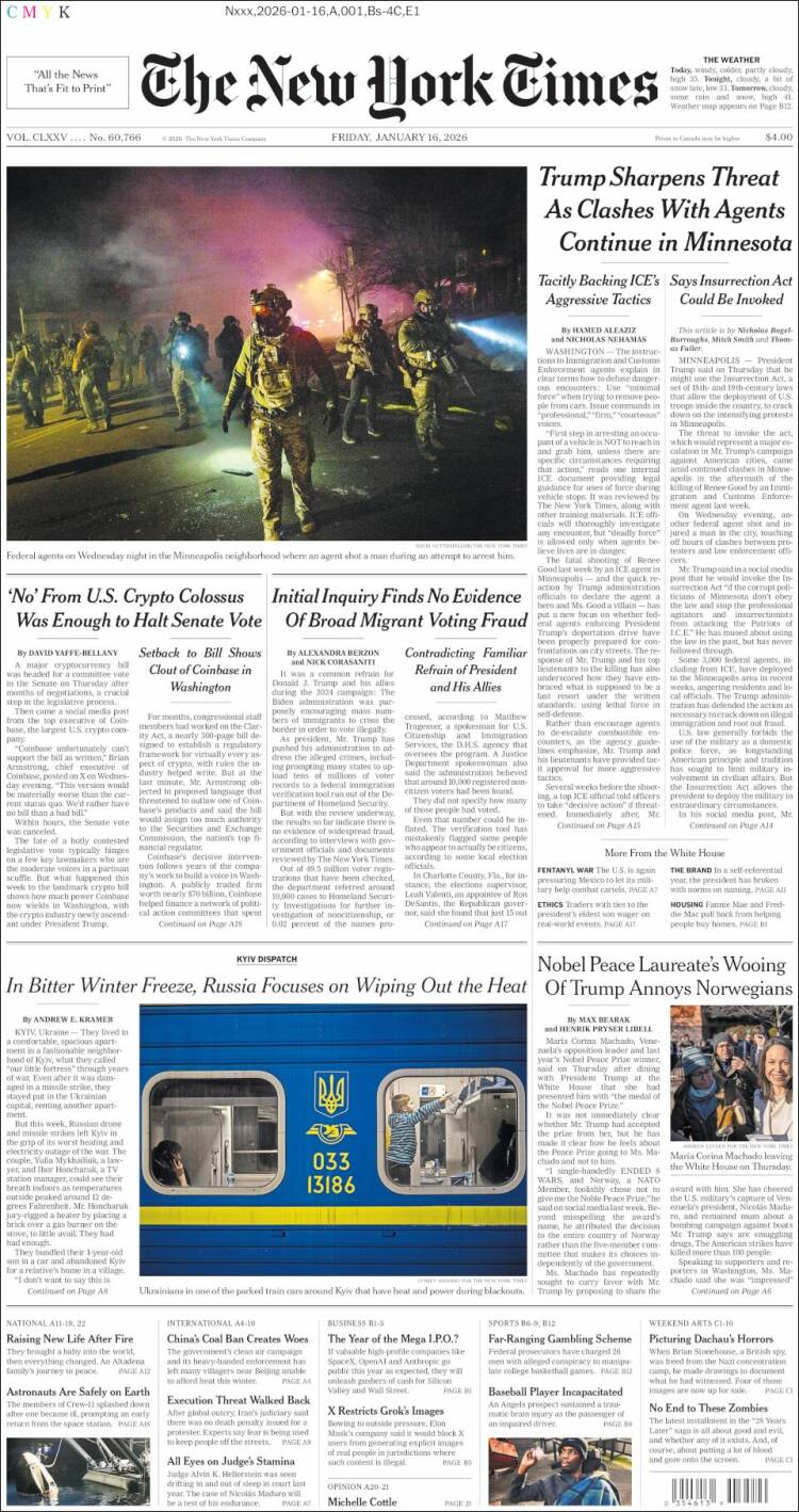 Portada de New York Times (USA)