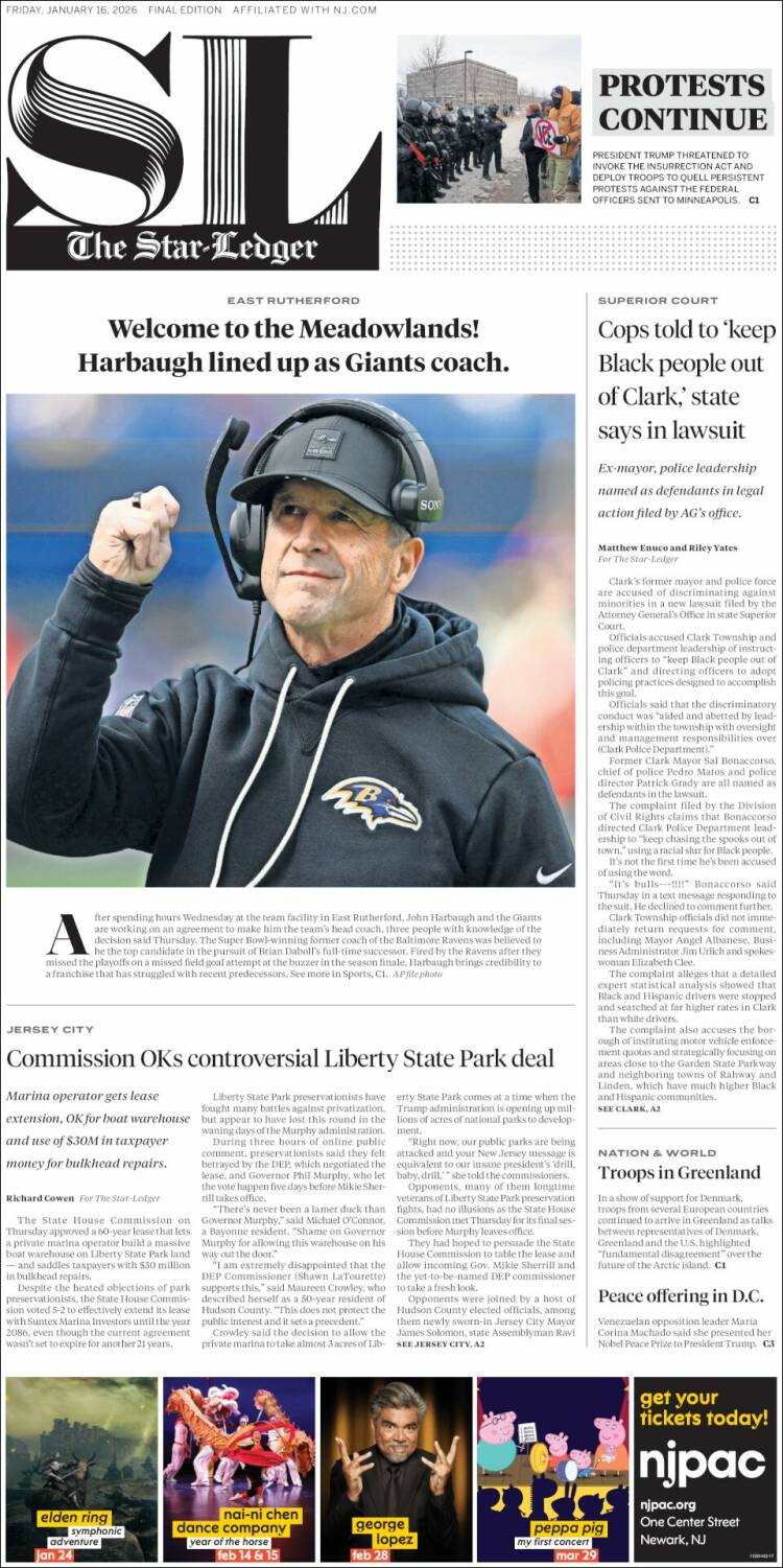 Portada de Star-Ledger (USA)