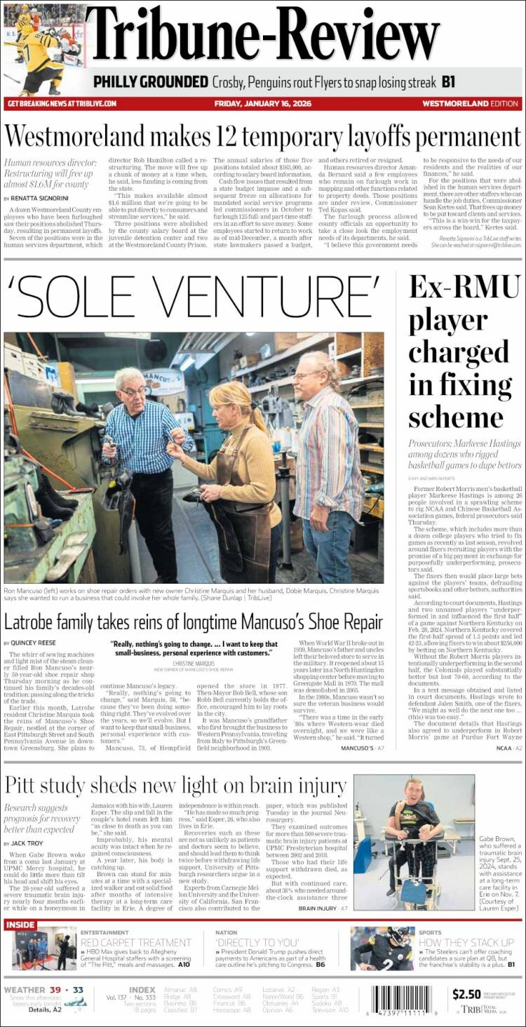 Portada de Tribune-Review (USA)