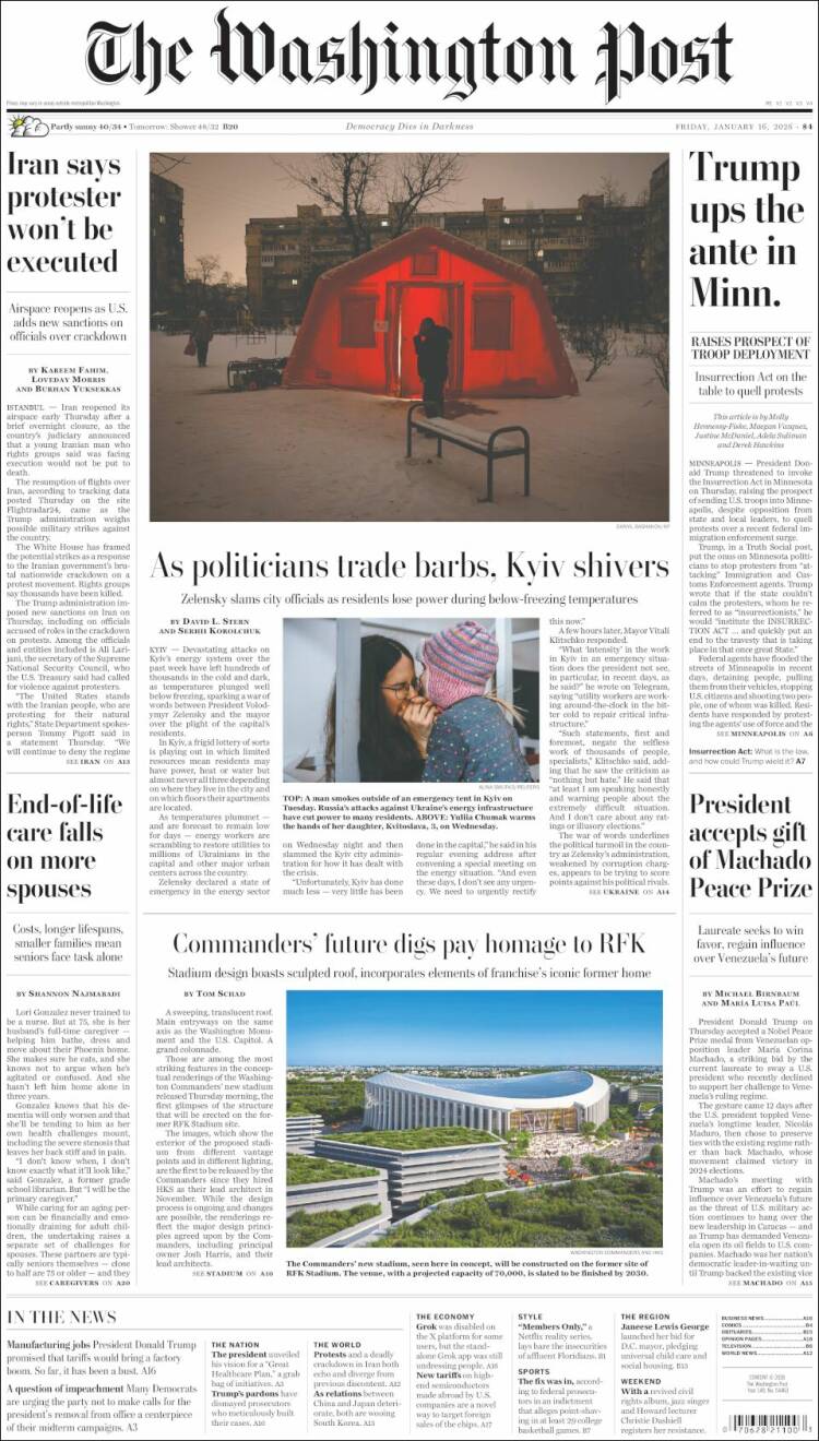 Portada de The Washington Post (USA)