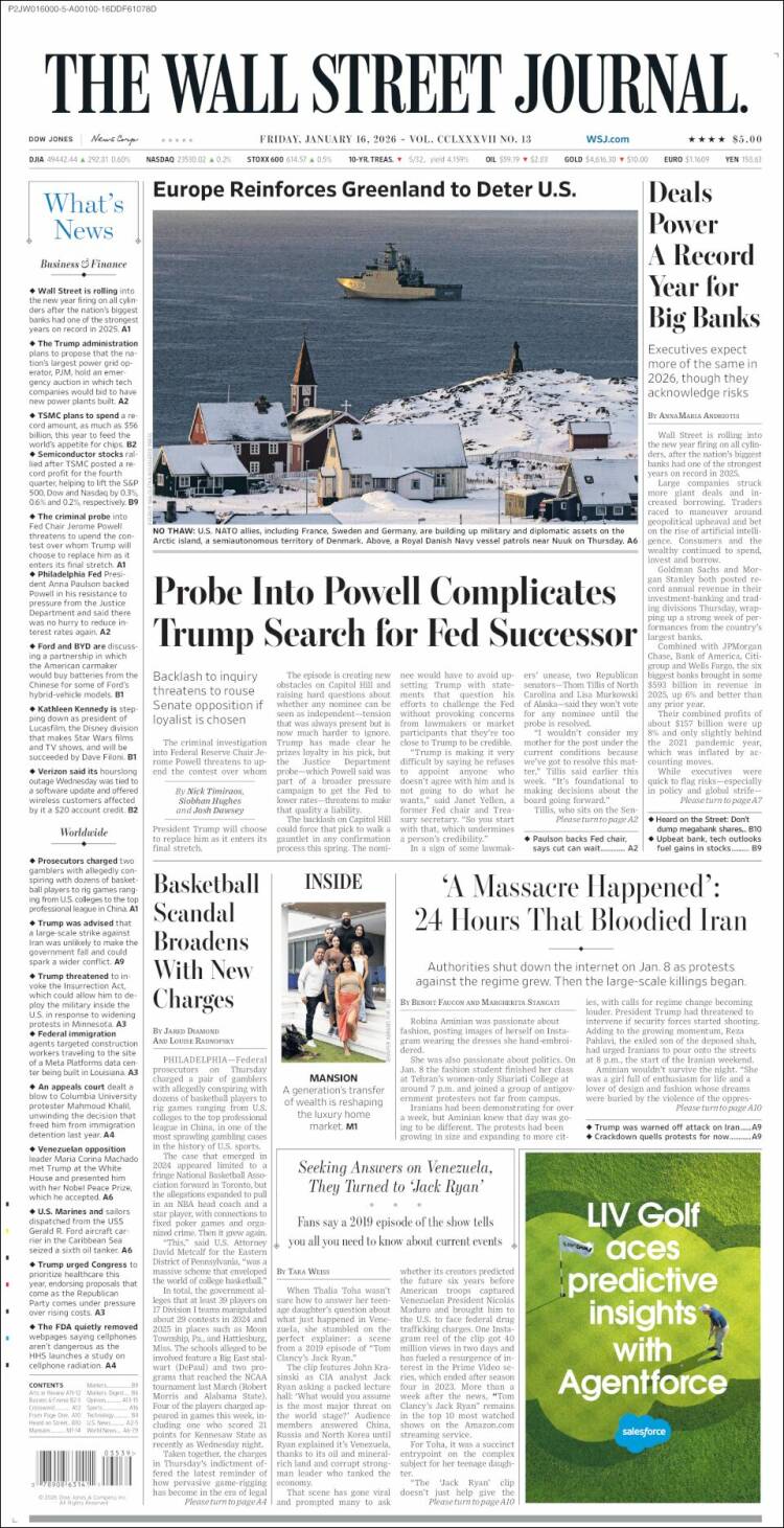 Portada de Wall Street Journal (USA)