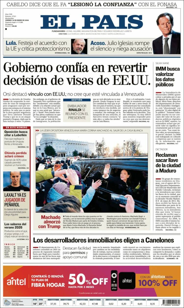Portada de El País (Uruguay)