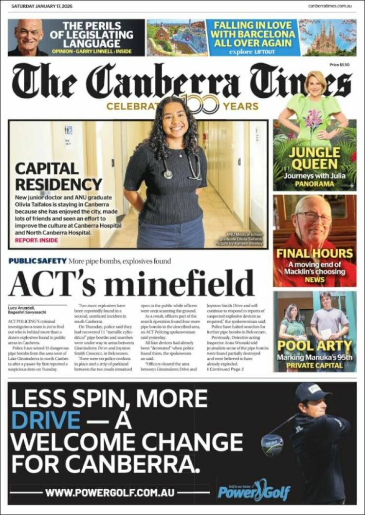Portada de The Canberra Times (Australia)