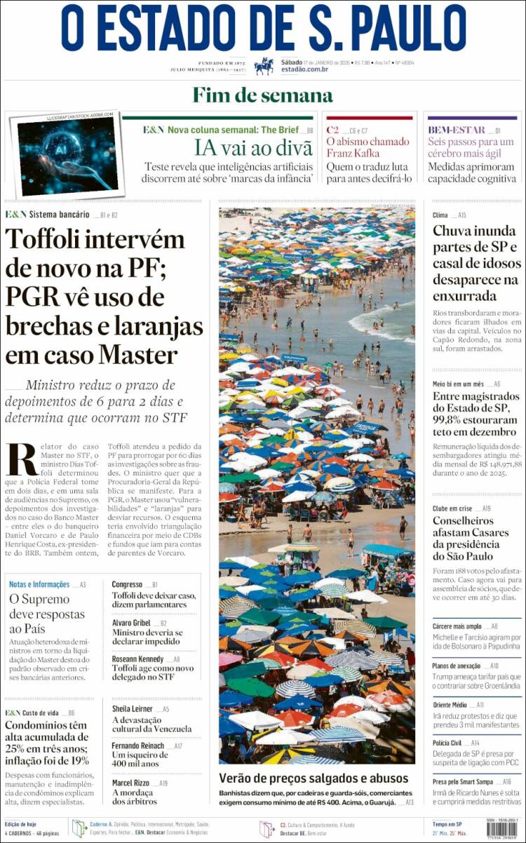 Portada de O Estado de São Paulo (Brasil)