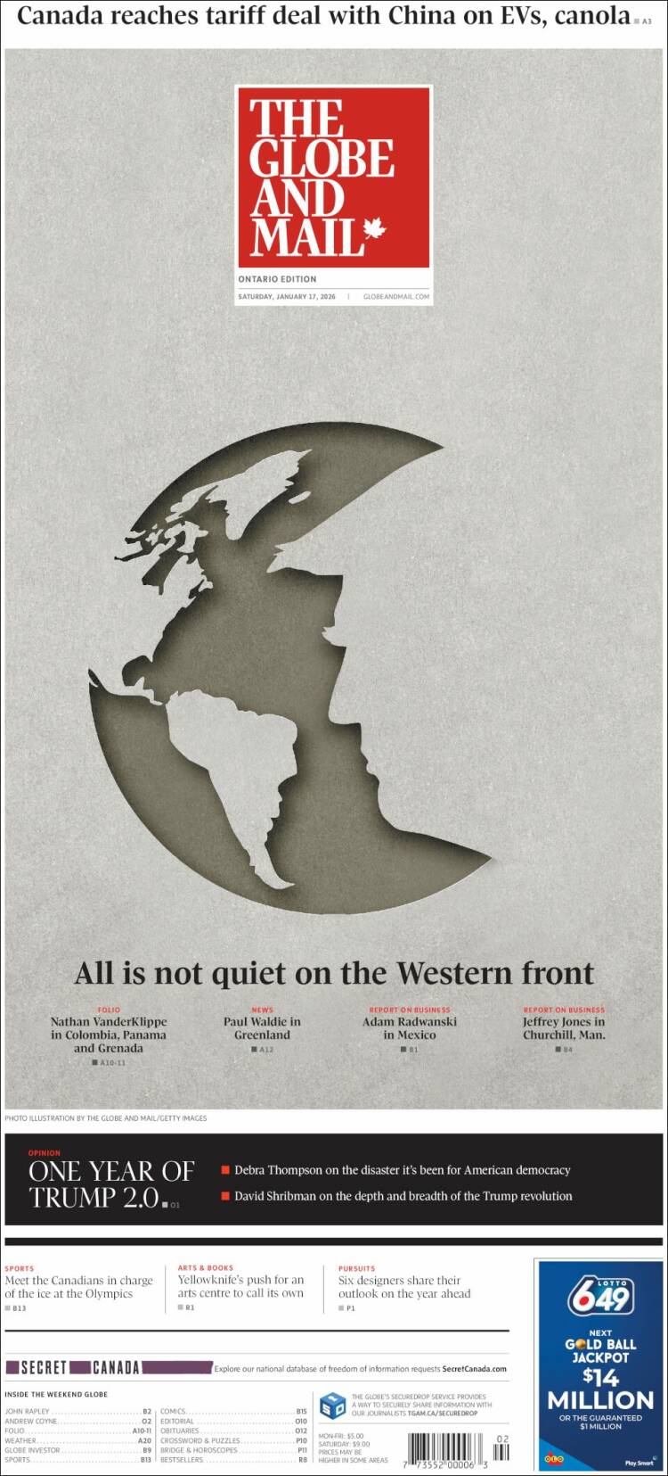Portada de The Globe and Mail (Canada)
