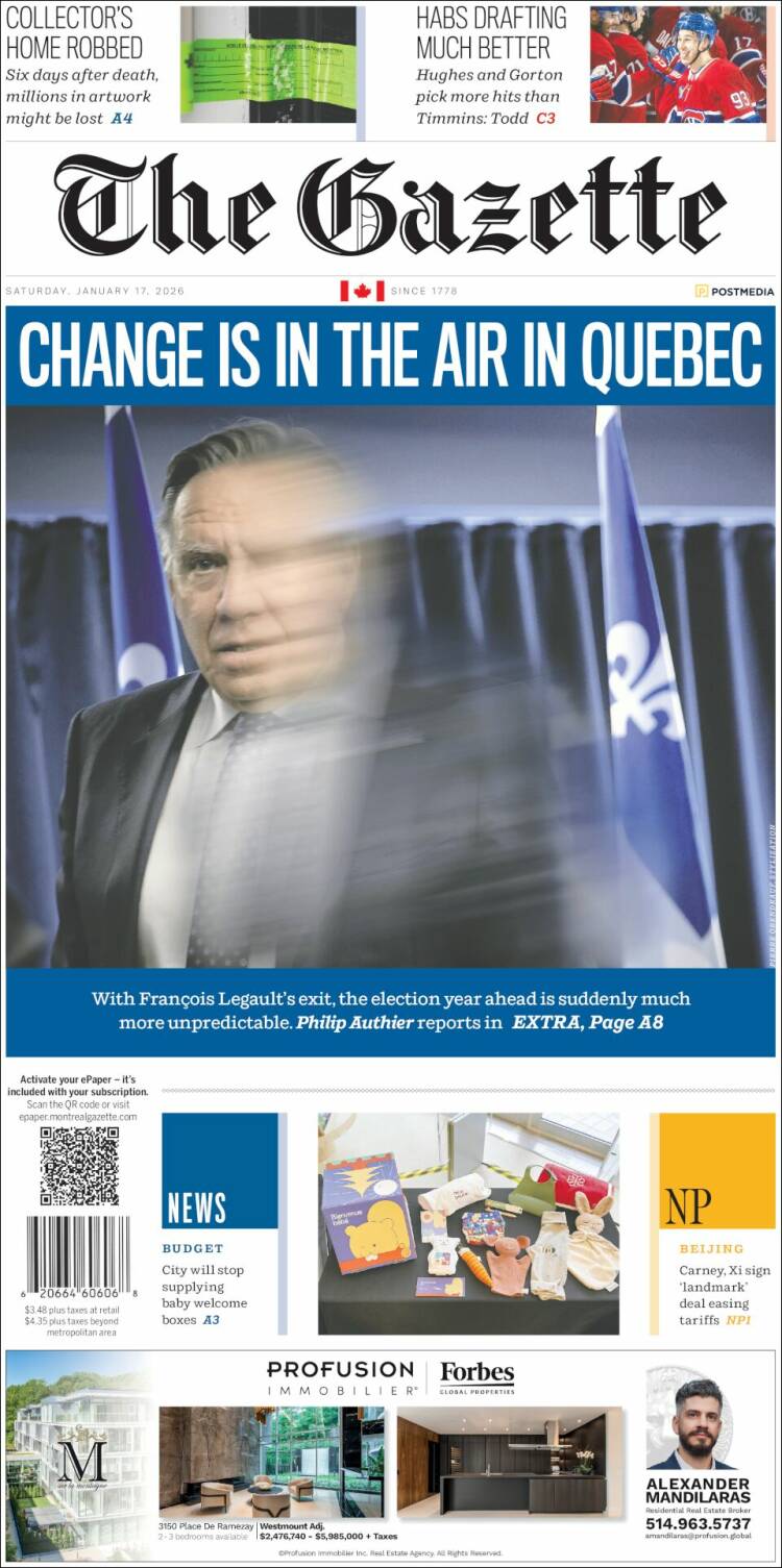 Portada de The Gazette (Canada)