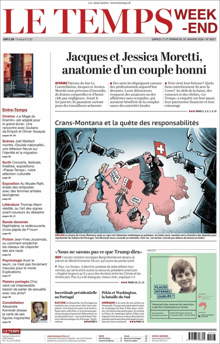 Portada de Le Matin (Suiza)