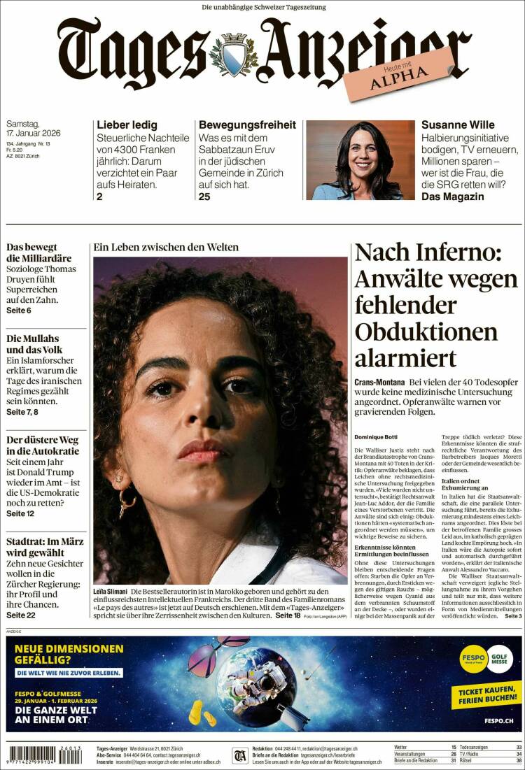 Portada de Tages-Anzeiger (Suiza)