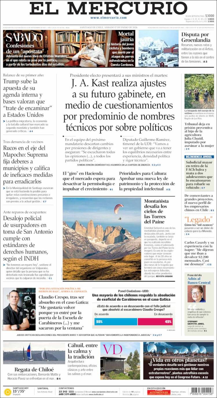 Portada de El Mercurio (Chile)