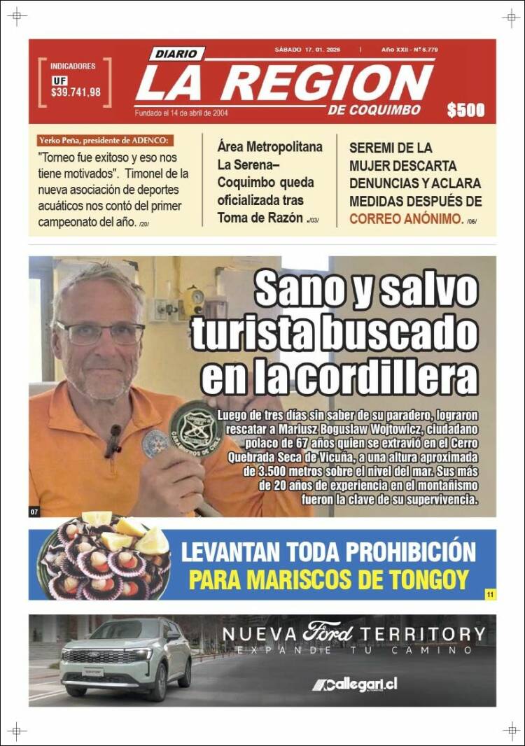 Portada de Diario La Región de Coquimbo (Chile)
