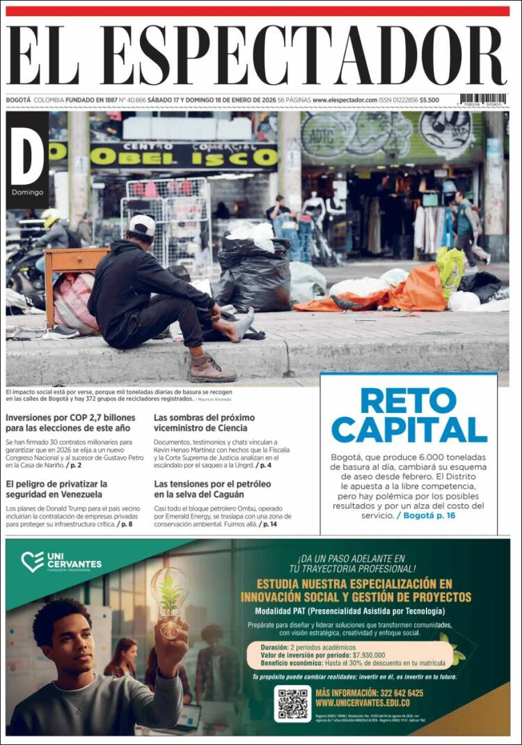 Portada de El Espectador (Colombia)