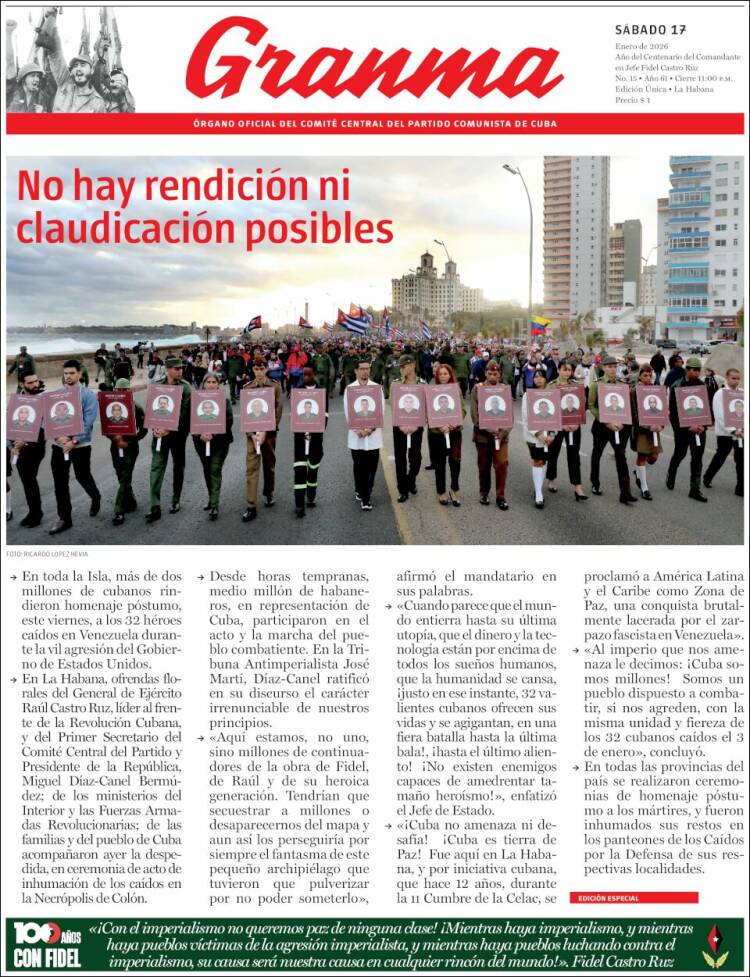 Portada de Granma (Cuba)