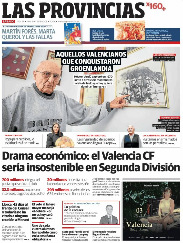 Portada de Las Provincias (Espa&ntilde;a)