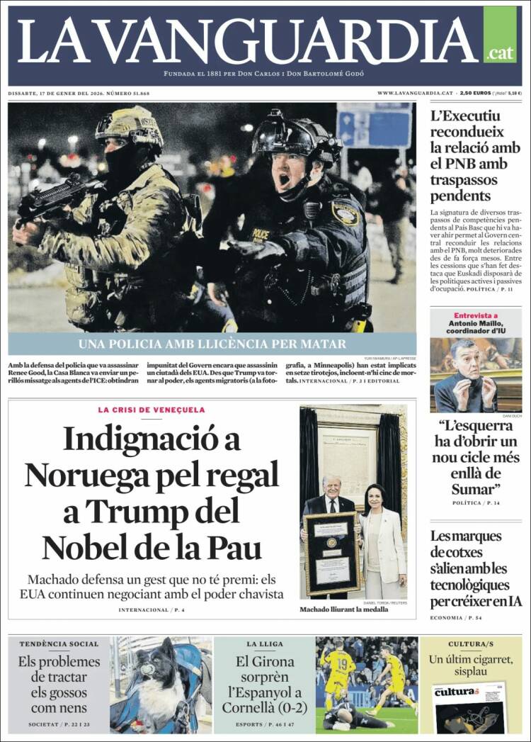 Portada de La Vanguardia (Espa&ntilde;a)