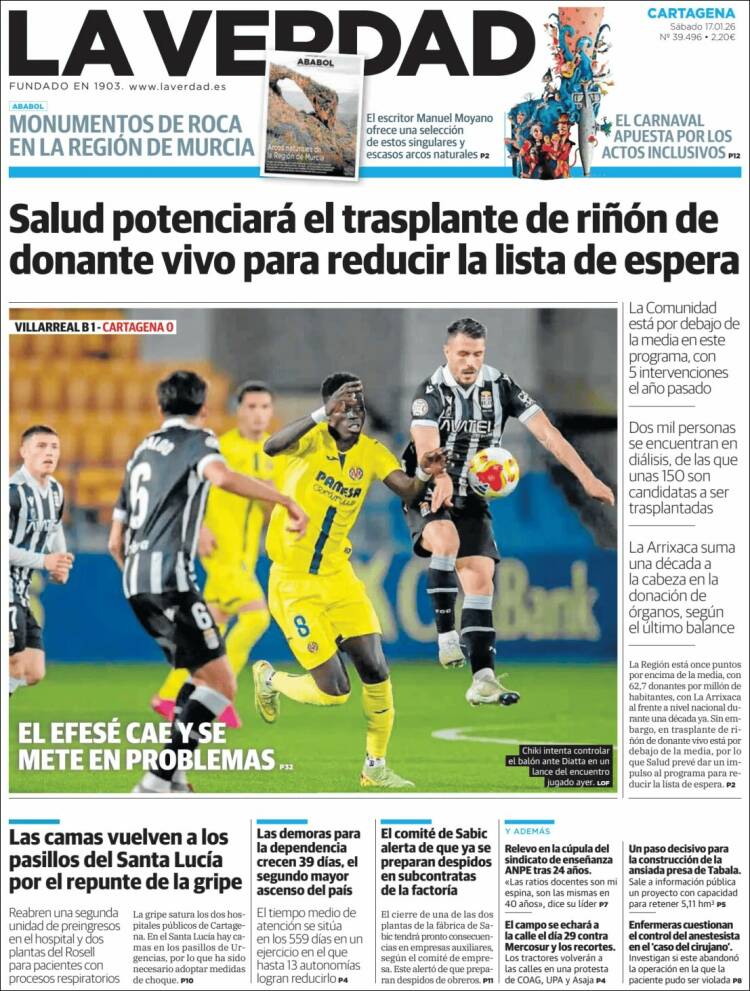 Portada de La Verdad de Cartagena (Espa&ntilde;a)