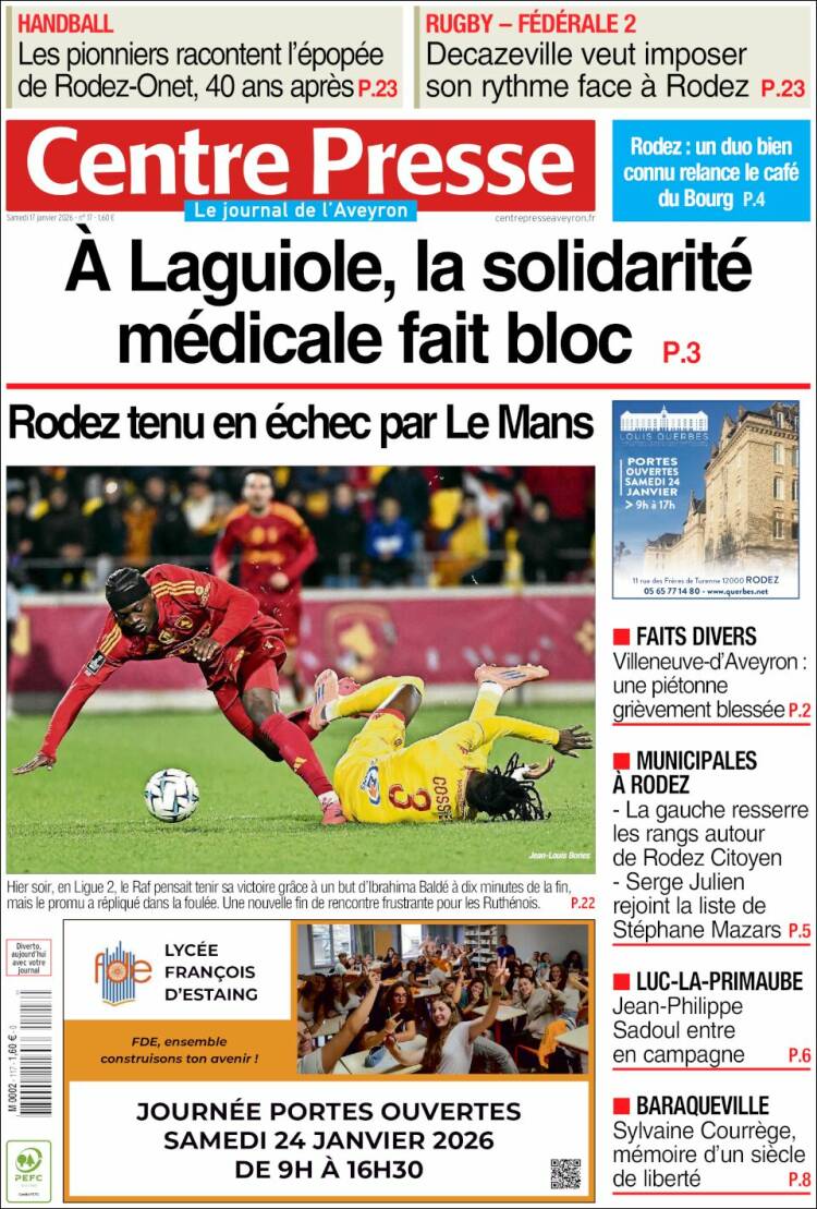 Portada de Centre Presse (Francia)