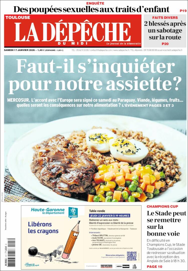 Portada de La Dépêche du Midi (Francia)