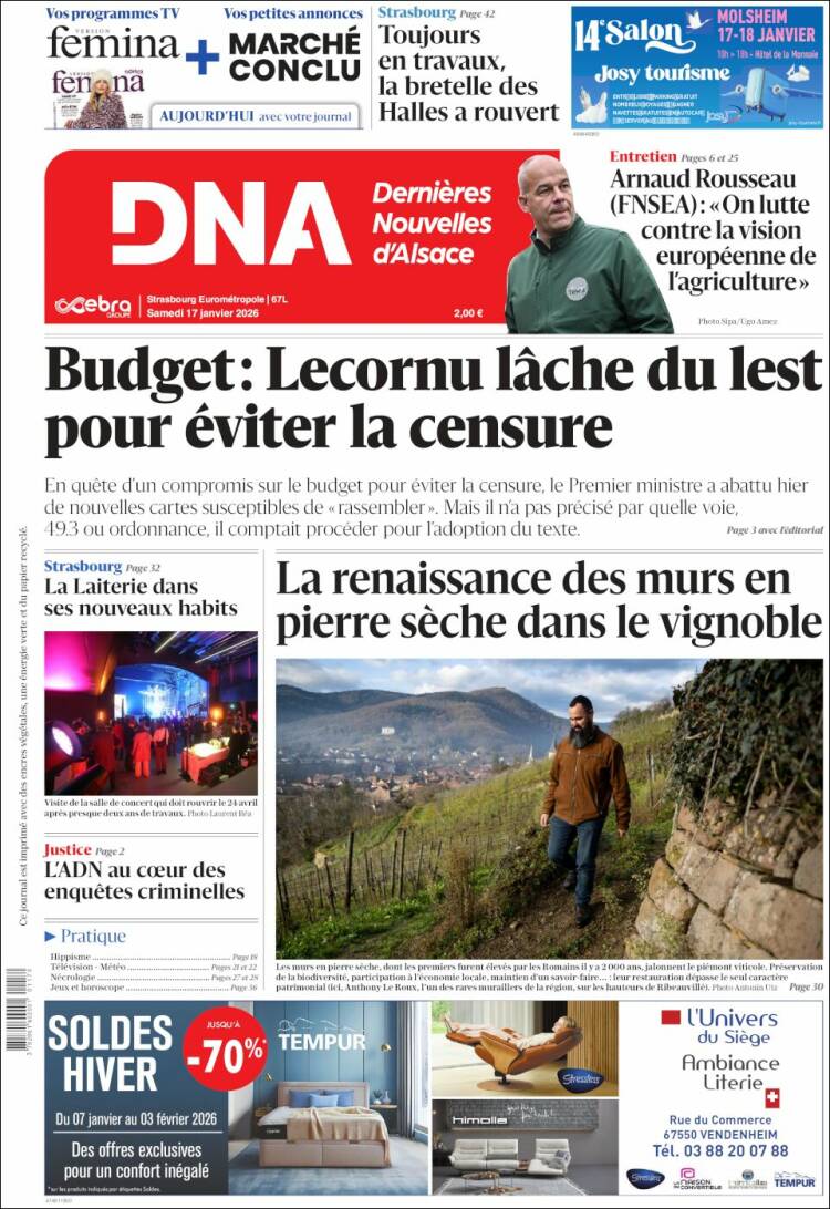 Portada de Les Dernières Nouvelles d'Alsace (Francia)