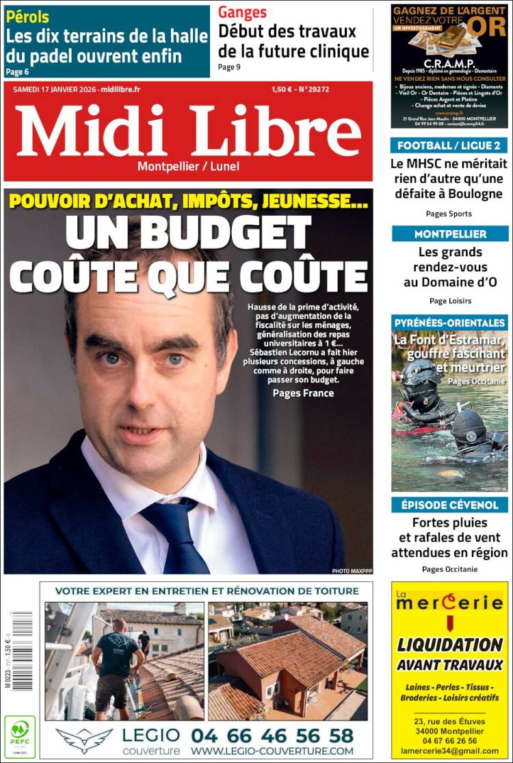 Portada de Midi Libre (Francia)